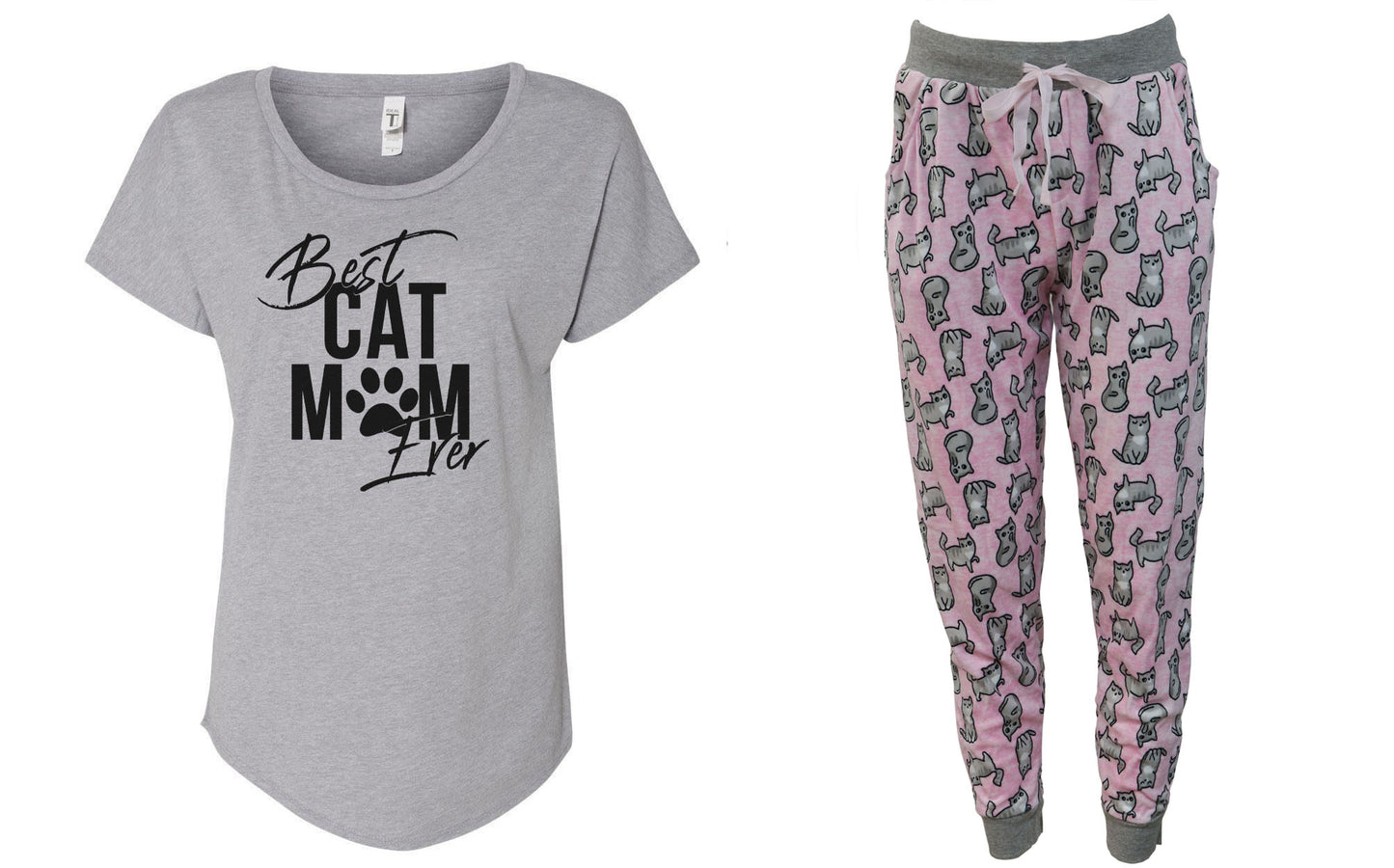 Best Cat Mom Pink Pajama Jogger Set