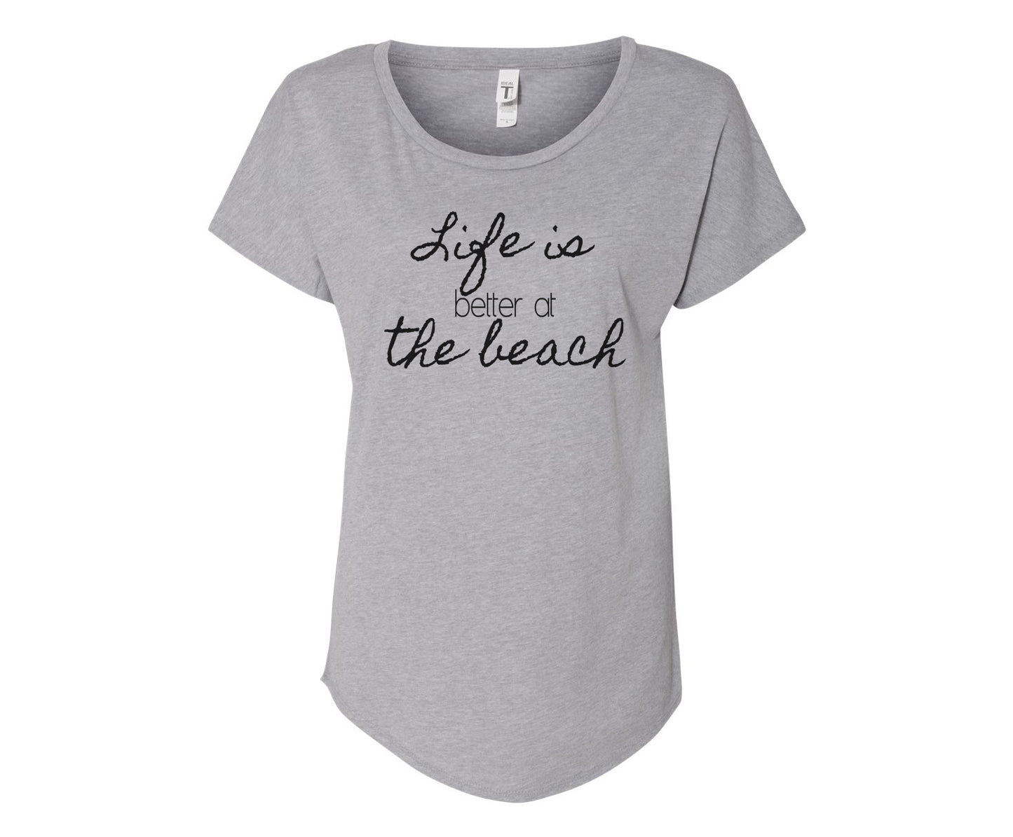 Life Is Better At The Beach Ladies Tee Shirt - In Grey & White