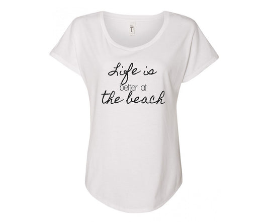 Life Is Better At The Beach Ladies Tee Shirt - In Grey & White