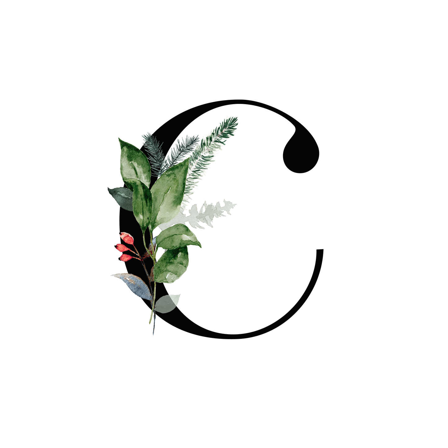 Winter Holly Initial Mug - Every Letter Available