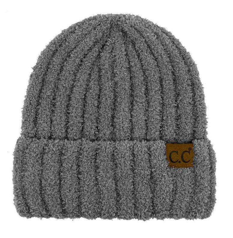 Fuzzy CC Solid Ribbed Beanie