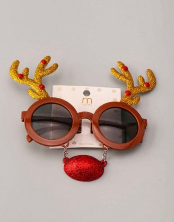 Rudolph Sunglasses With Antlers & Red Nose