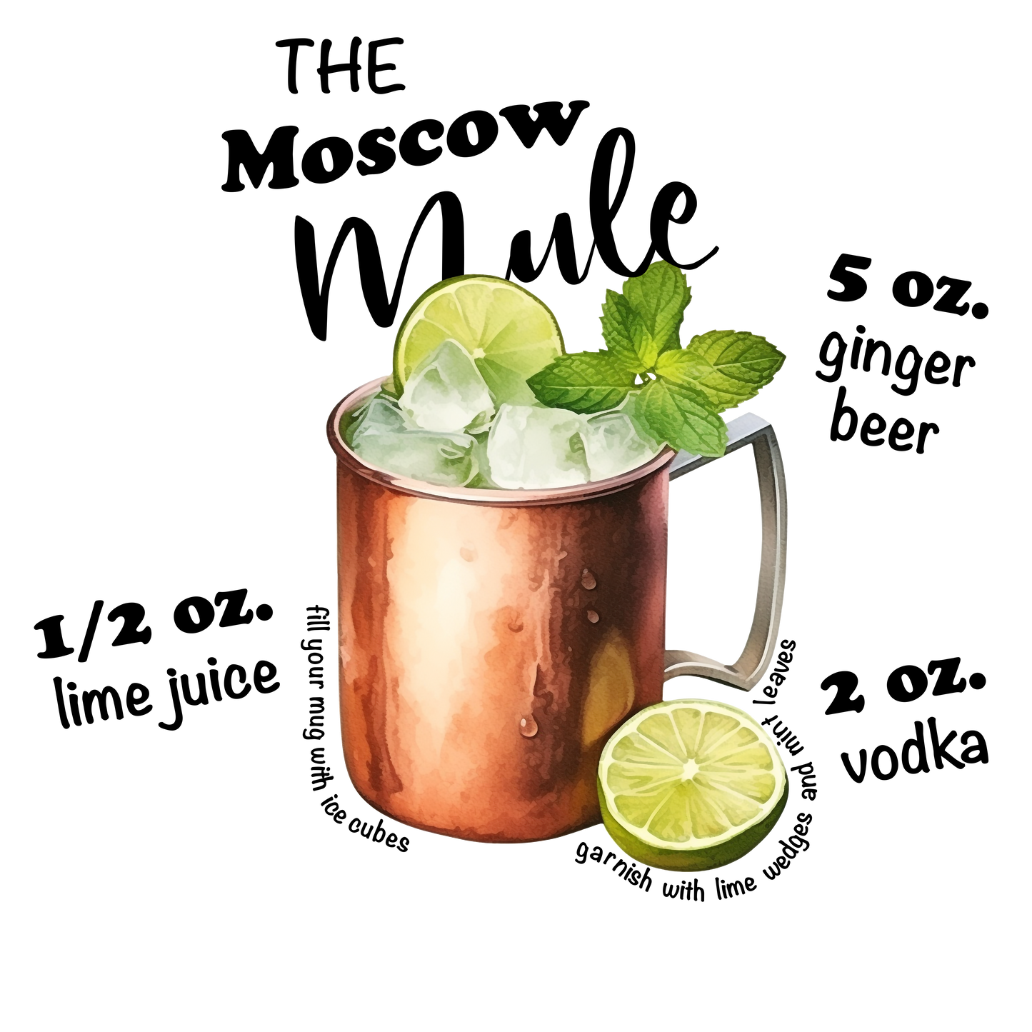Moscow Mule Recipe Ladies Tee Shirt - White