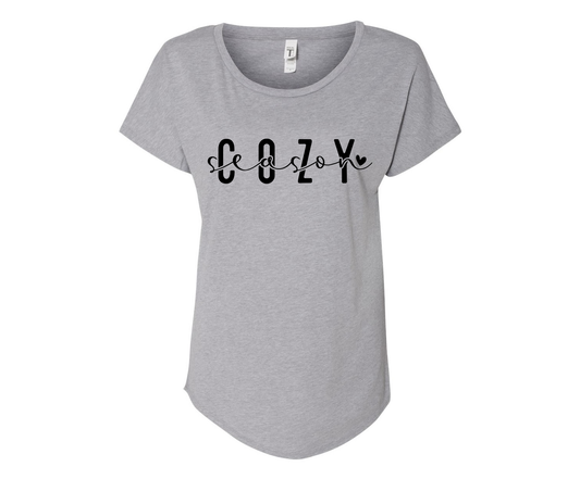 Cozy Season Ladies Tee Shirt - In Grey & White