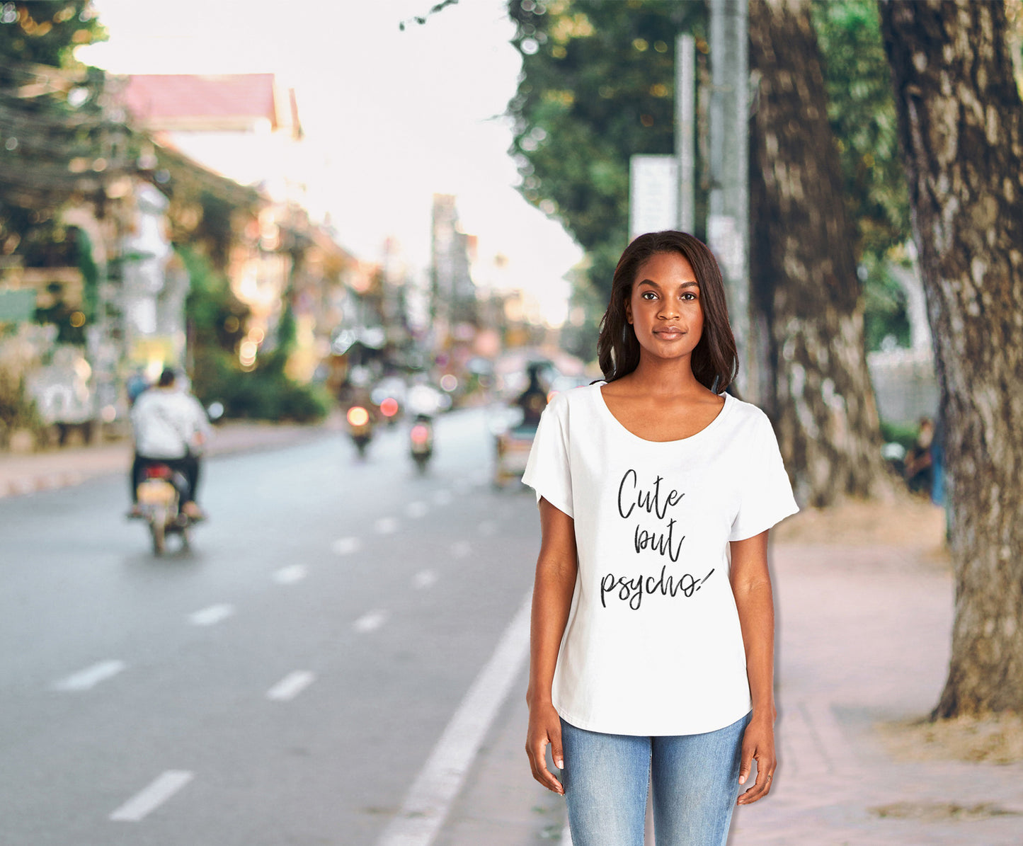 Cute But Psycho Ladies Tee Shirt - In Grey & White