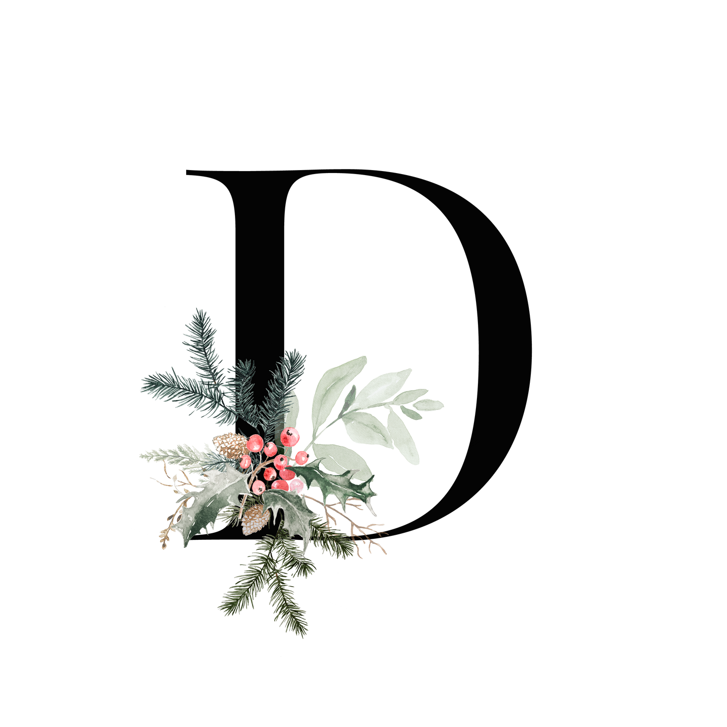 Winter Holly Initial Mug - Every Letter Available