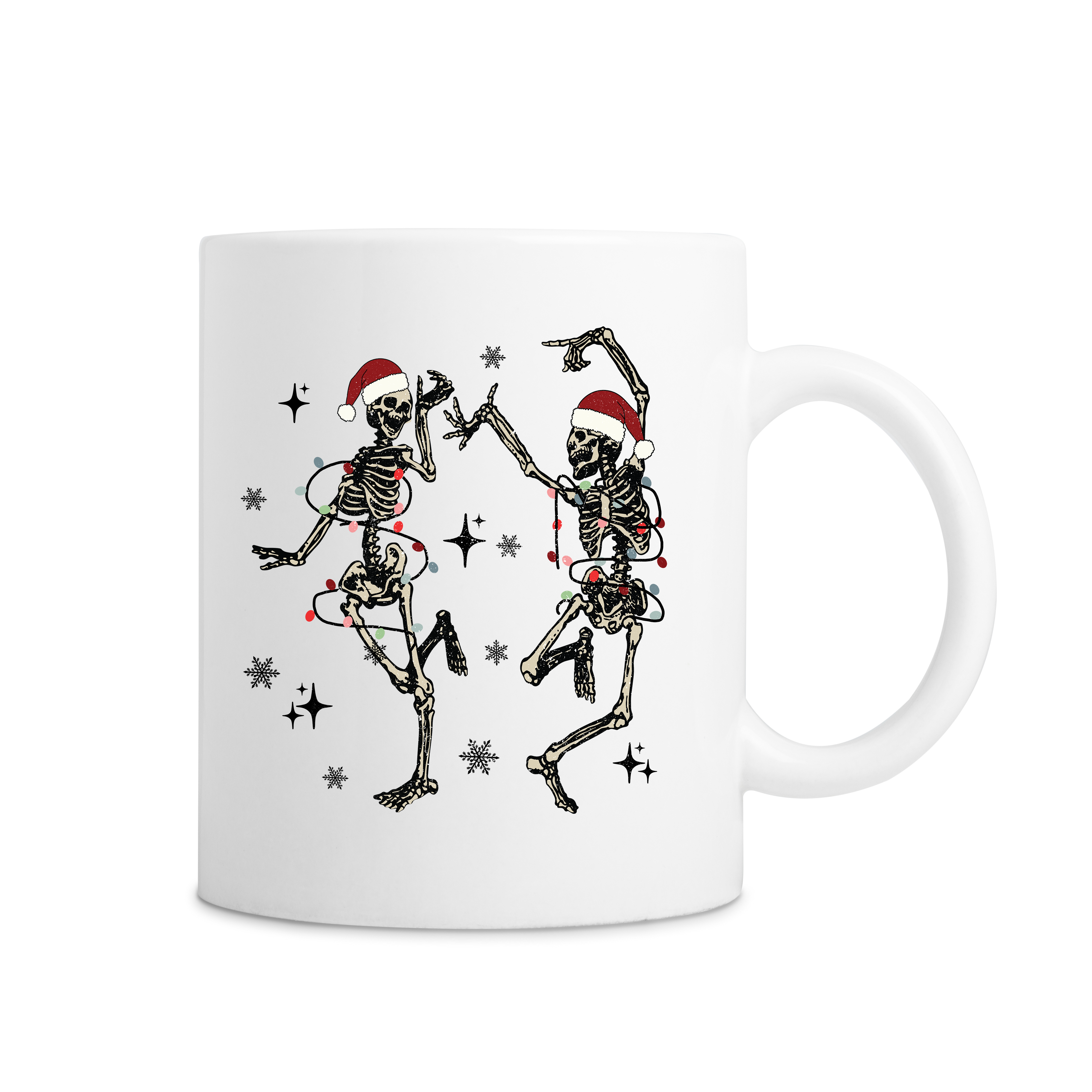 Set of 2 White Ceramic Dancing Skeletons 20-ounce Coffee Mugs