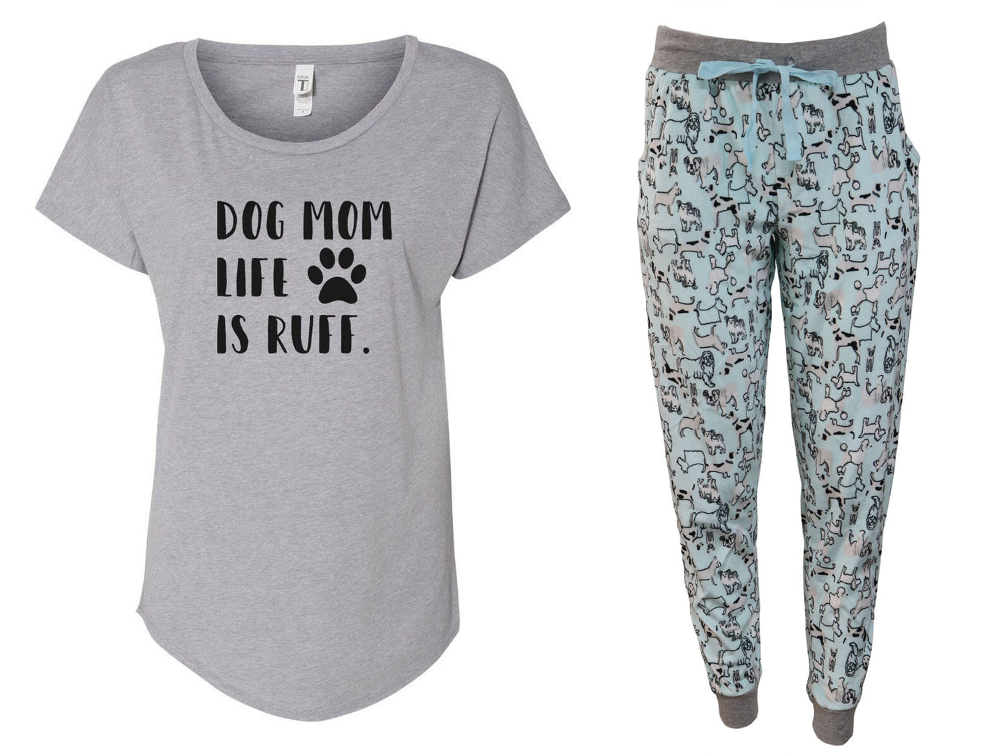 Dog Mom Life Is Ruff Baby Blue Puppy Jogger Pajama Set