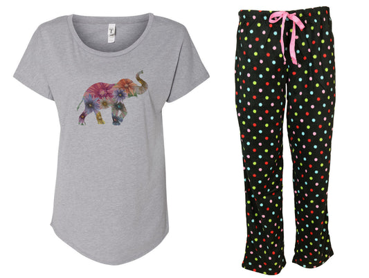 Floral Elephant Pajama Set With Polka Dot Fleece Pants