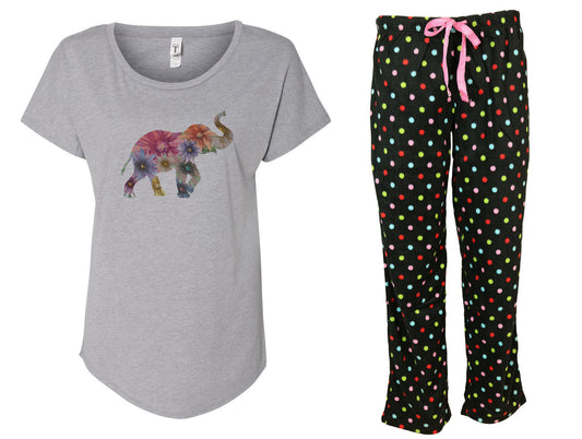 Floral Elephant Pajama Set With Polka Dot Fleece Pants