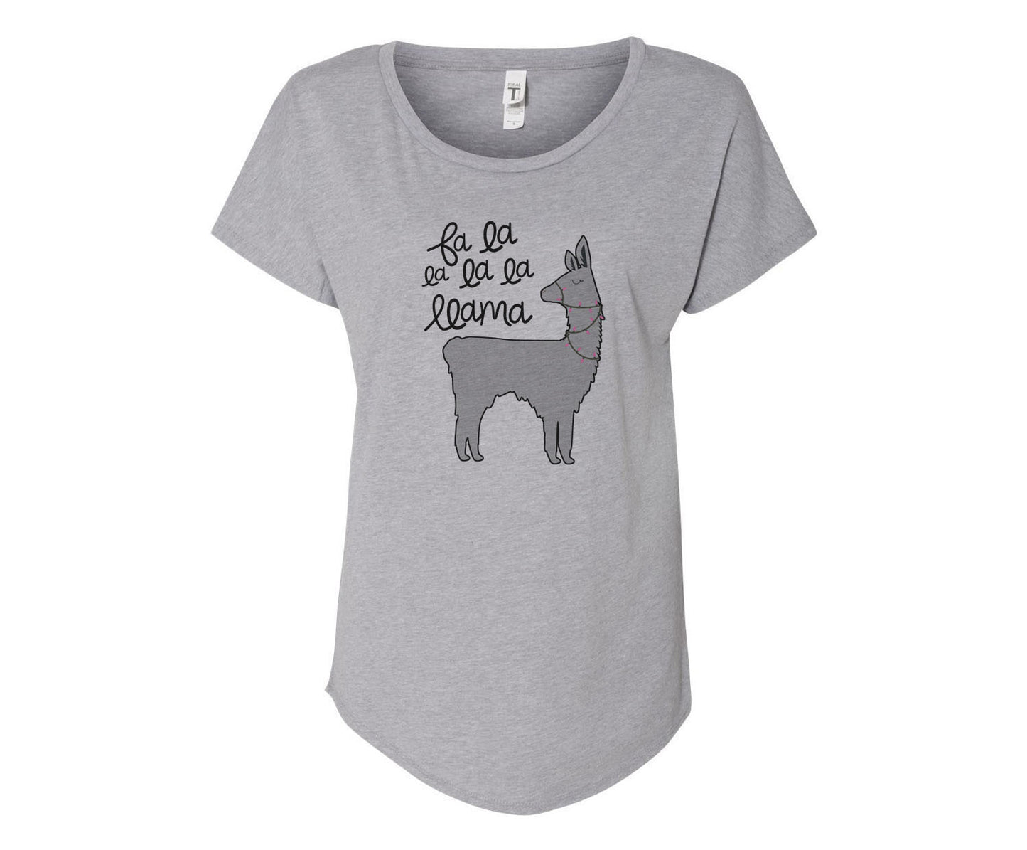 Falala Llama Holiday Ladies Tee Shirt - Grey