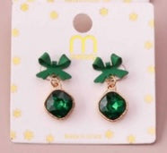 Holiday Christmas Bow Drop Crystal Earring - In 2 Colors