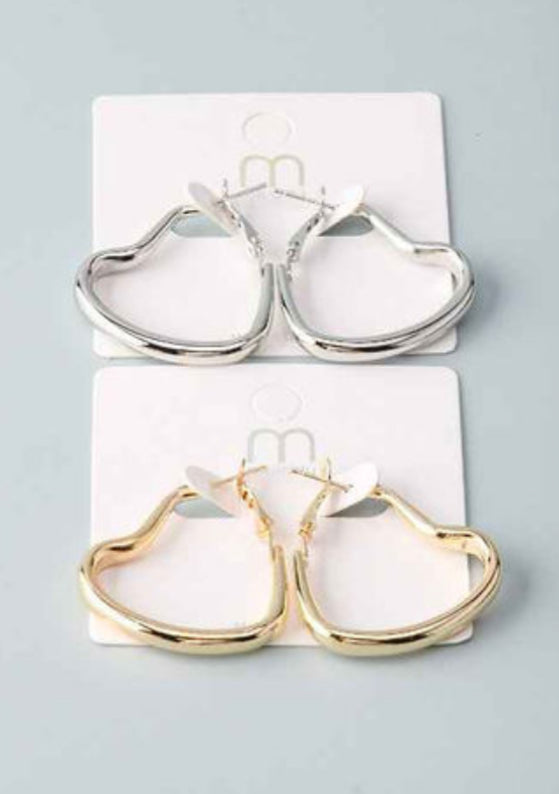 Heart Shaped Hoop Earrings - In 2 Colors