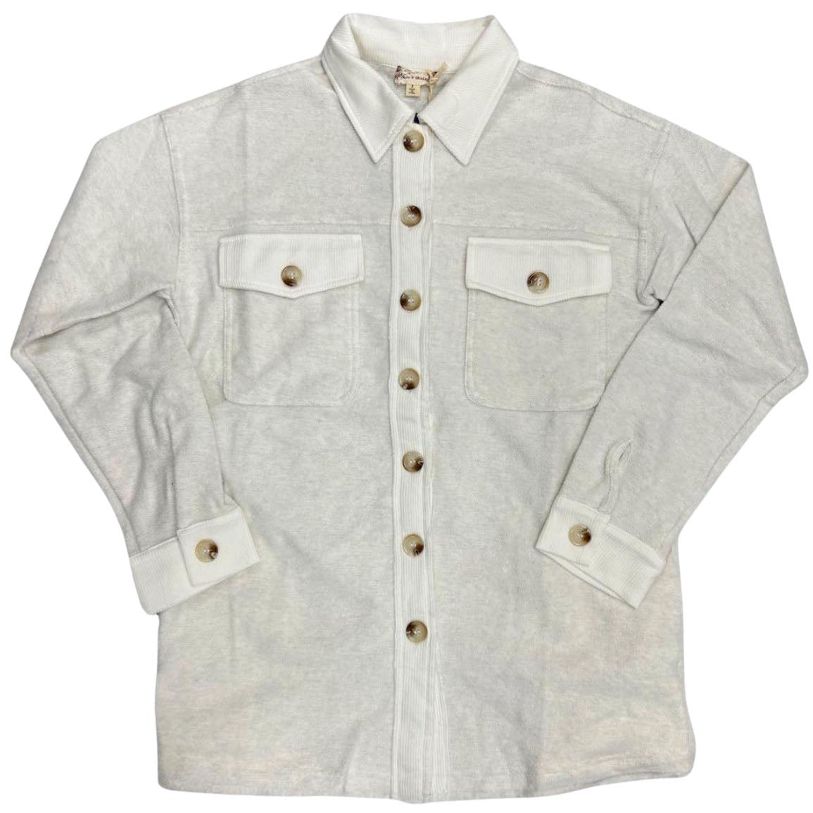 Brushed & Corduroy Shacket With Pockets - White