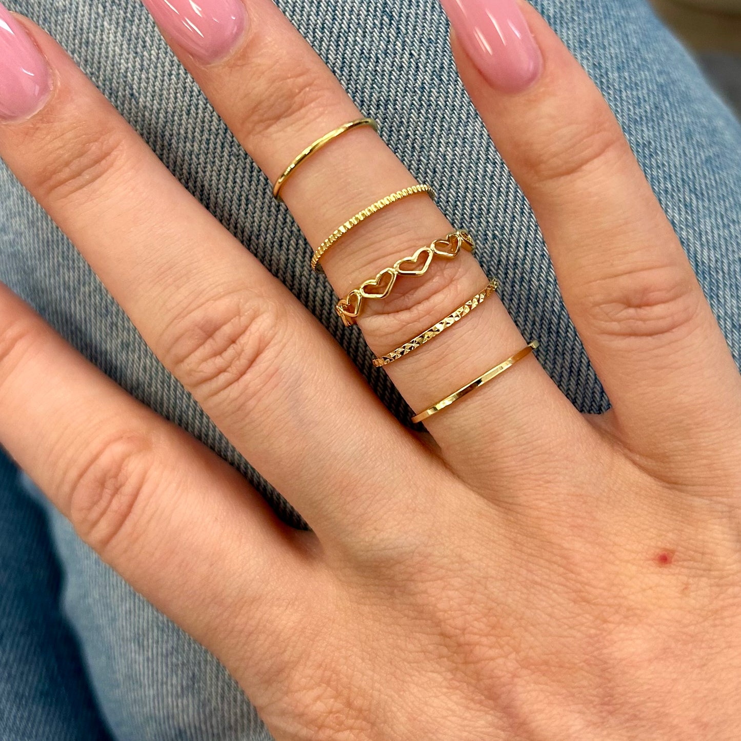Golden Heart Thin Band Ring Pack - 5 Rings