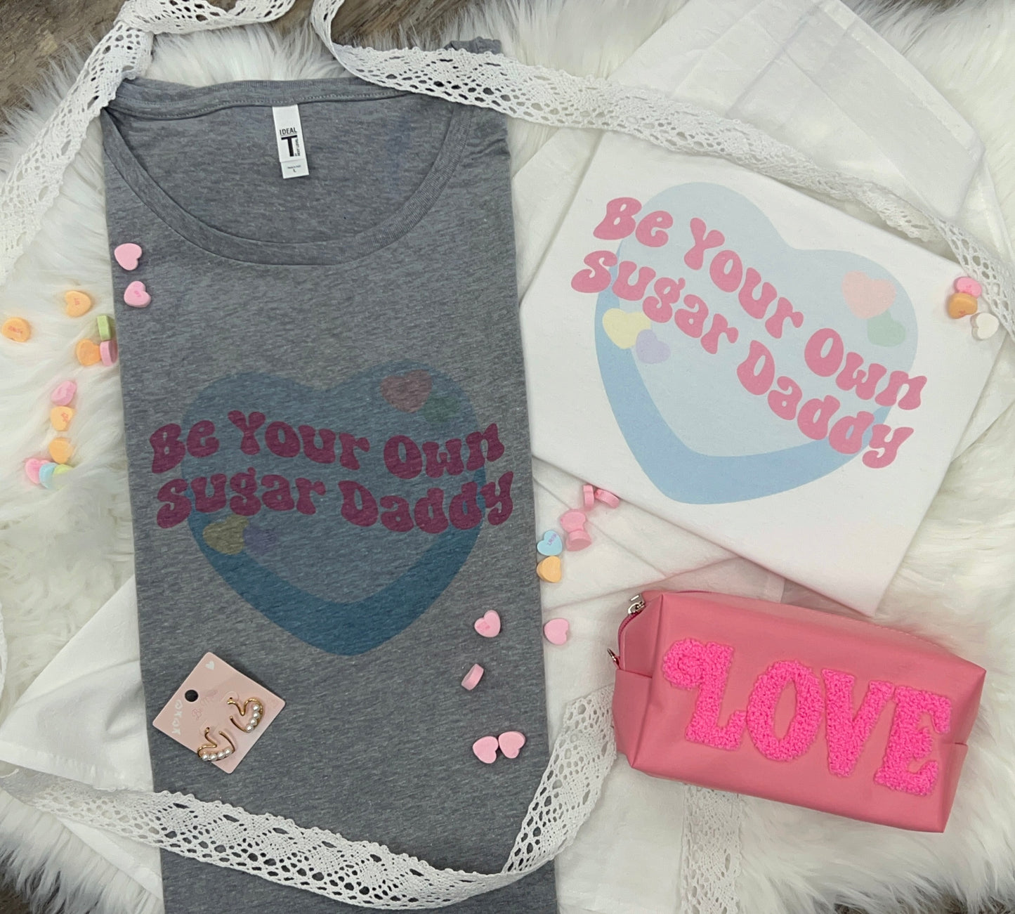 Be Your Own Sugar Daddy Ladies Tee Shirt - In Grey & White