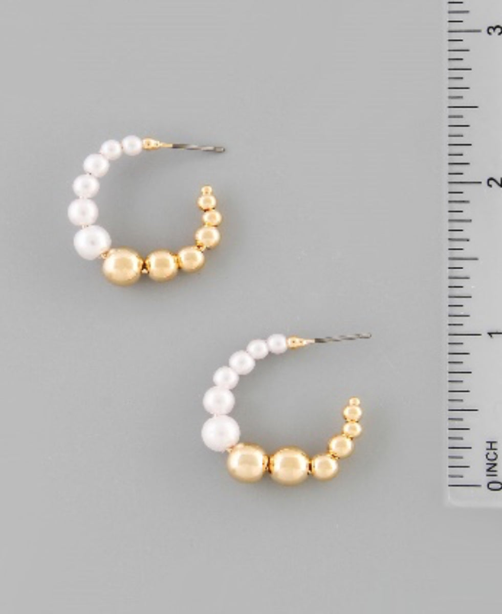 Pearl & Gold Ball Graduated Hoop Earrings