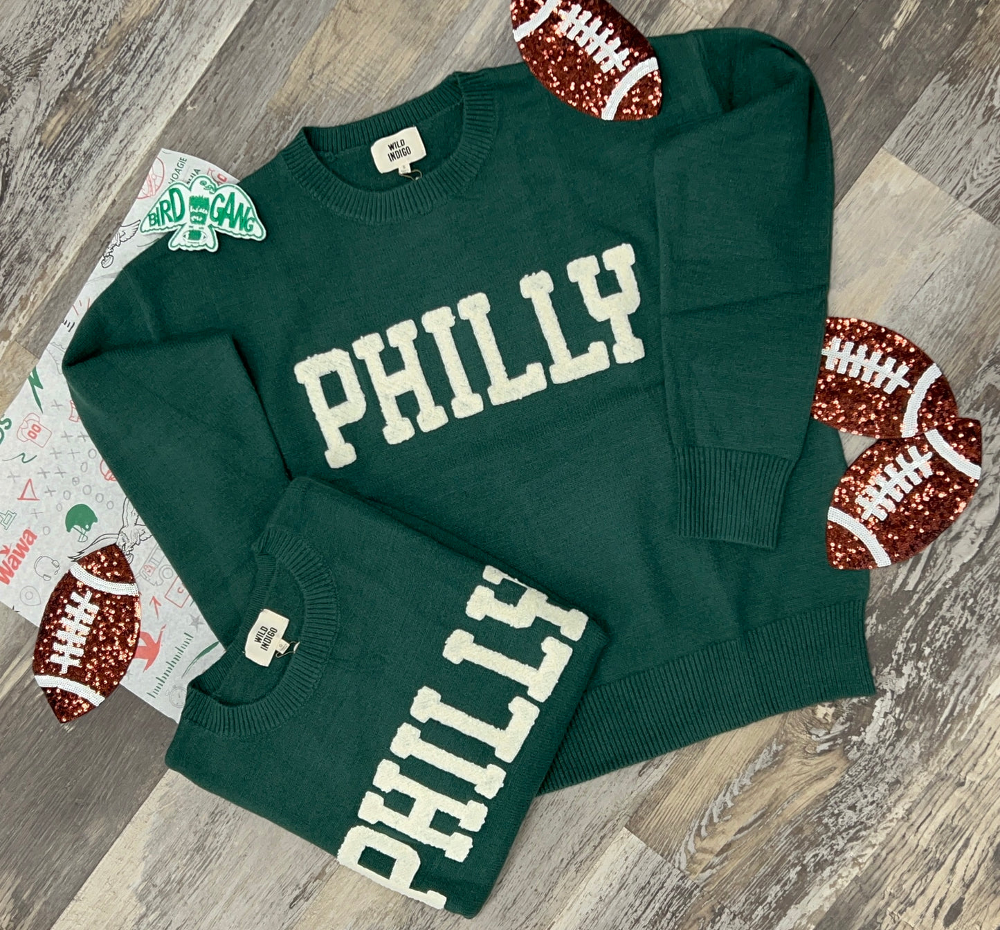 PHILLY - Eagles Green Ladies Crew Sweater