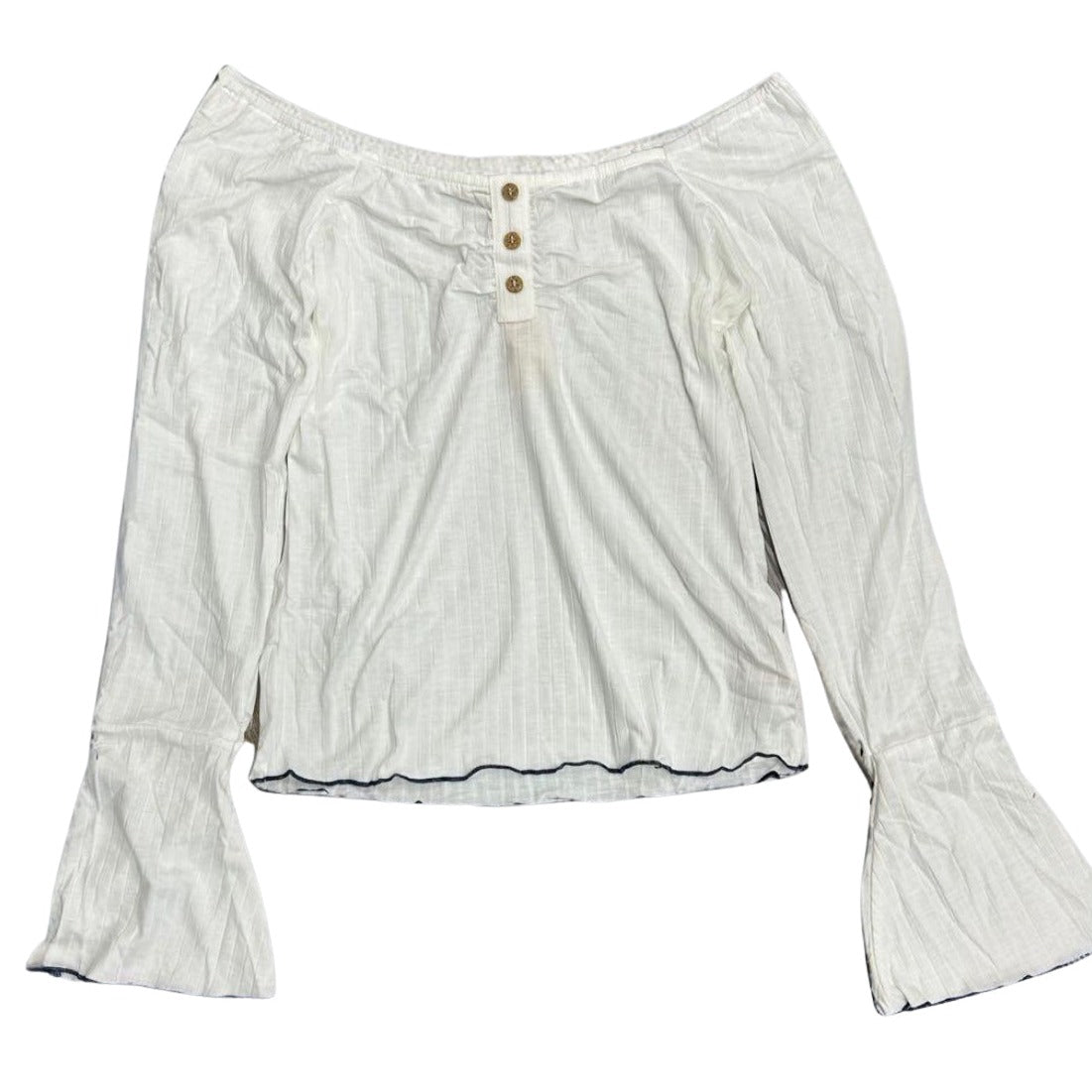 Bell Sleeve Ribbed Jersey Knit Top - White