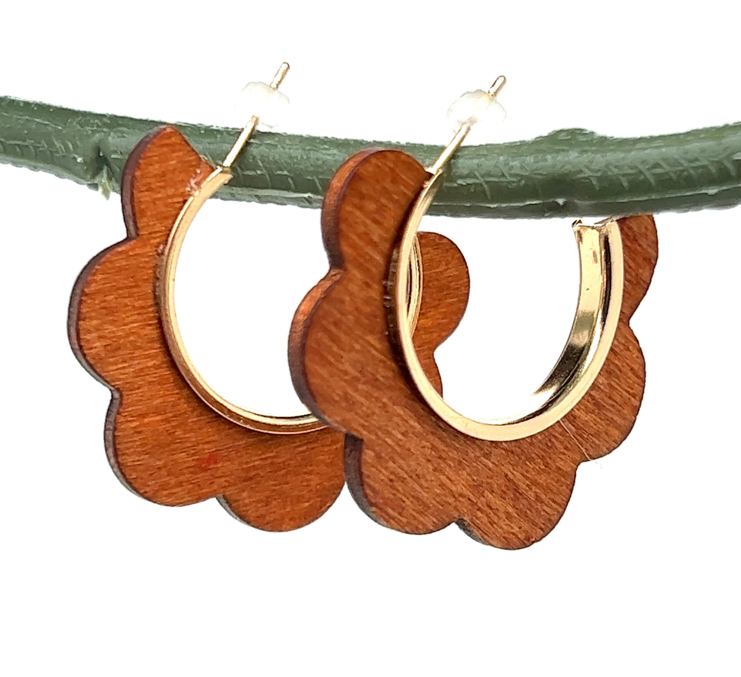 Retro Wooden Flower Cut Half Hoop Earring