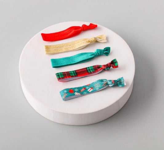 Christmas Holiday Elastic Knotted Hair Tie 5 Pack