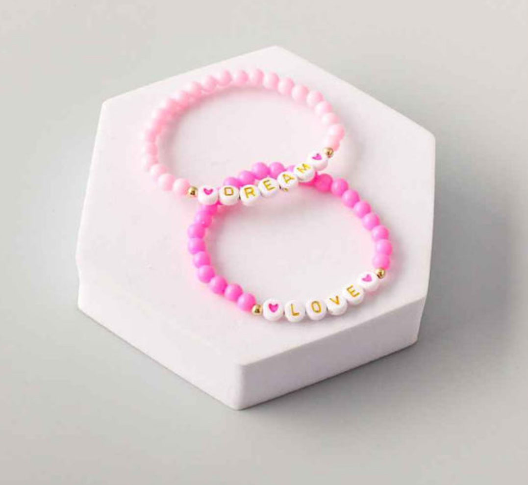 Dream & Love Pink Heart Friendship Bracelet 2 Pack