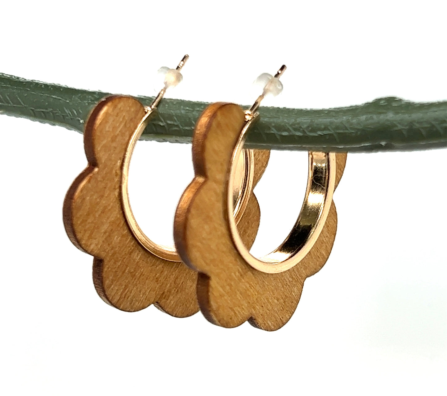 Retro Wooden Flower Cut Half Hoop Earring