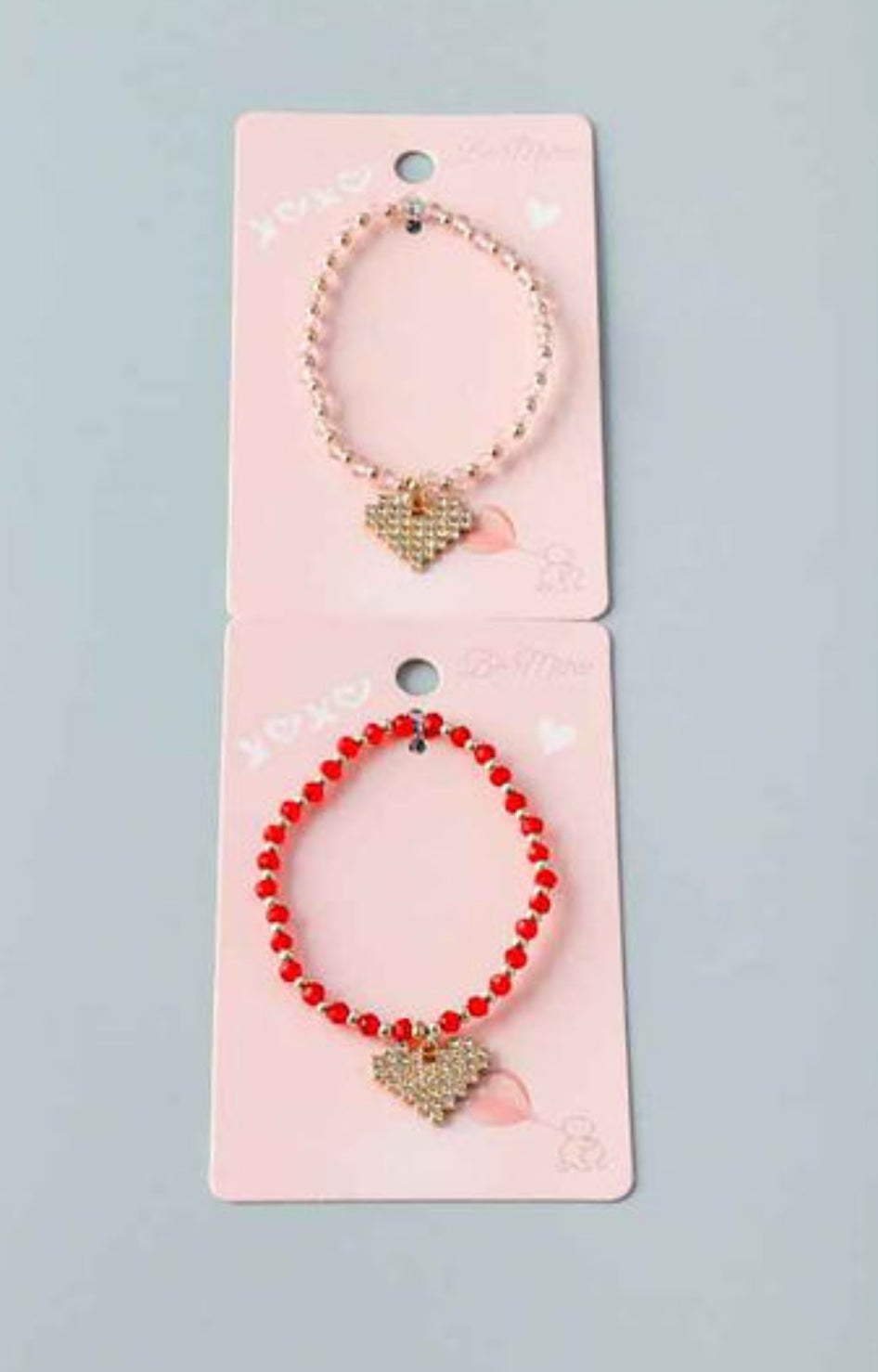 Beaded Stretch Sparkling Heart Charm Bracelet - In 2 Colors
