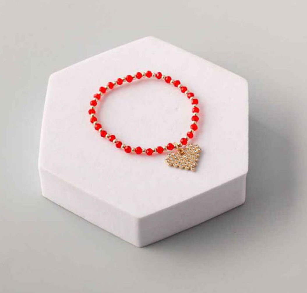 Beaded Stretch Sparkling Heart Charm Bracelet - In 2 Colors