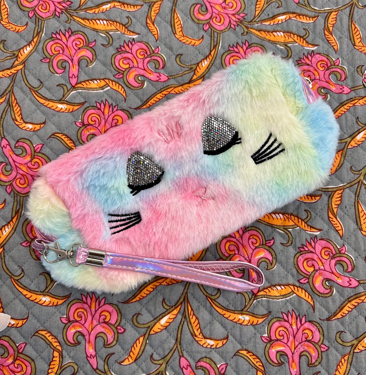 Fluffy Kitty Cat Travel Bag With Detachable Wristlet Strap