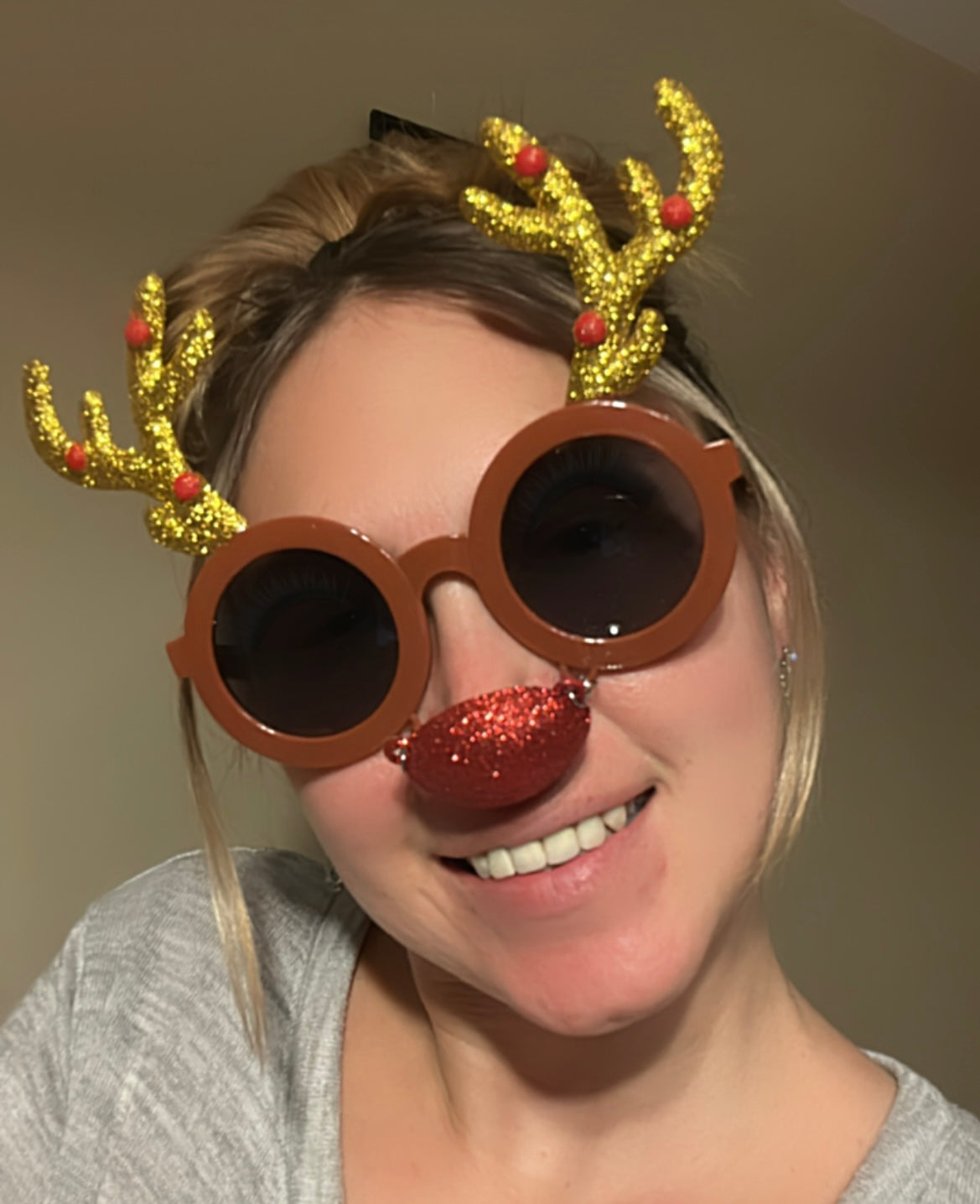 Rudolph Sunglasses With Antlers & Red Nose