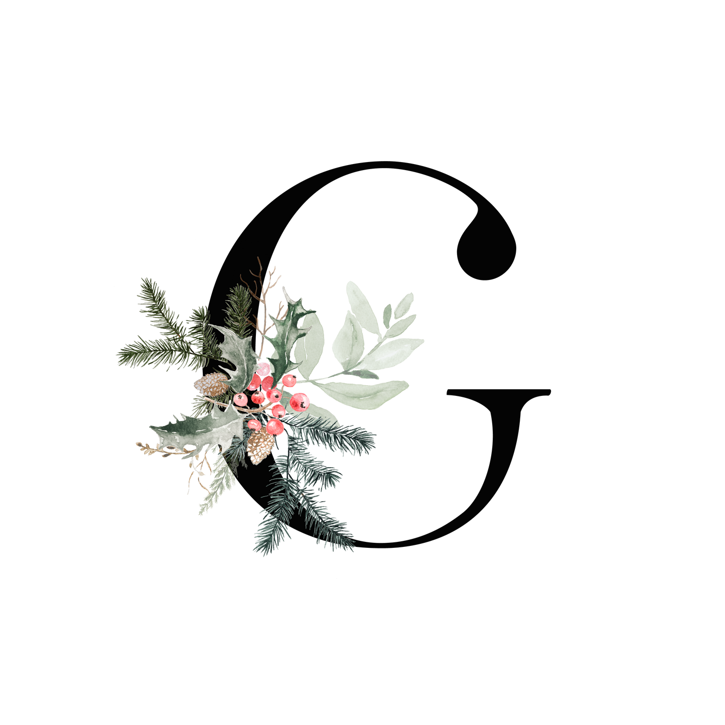 Winter Holly Initial Mug - Every Letter Available