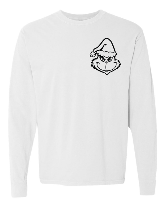 Grinch Outline Pocket Print Long Sleeve Tee - In 3 Colors