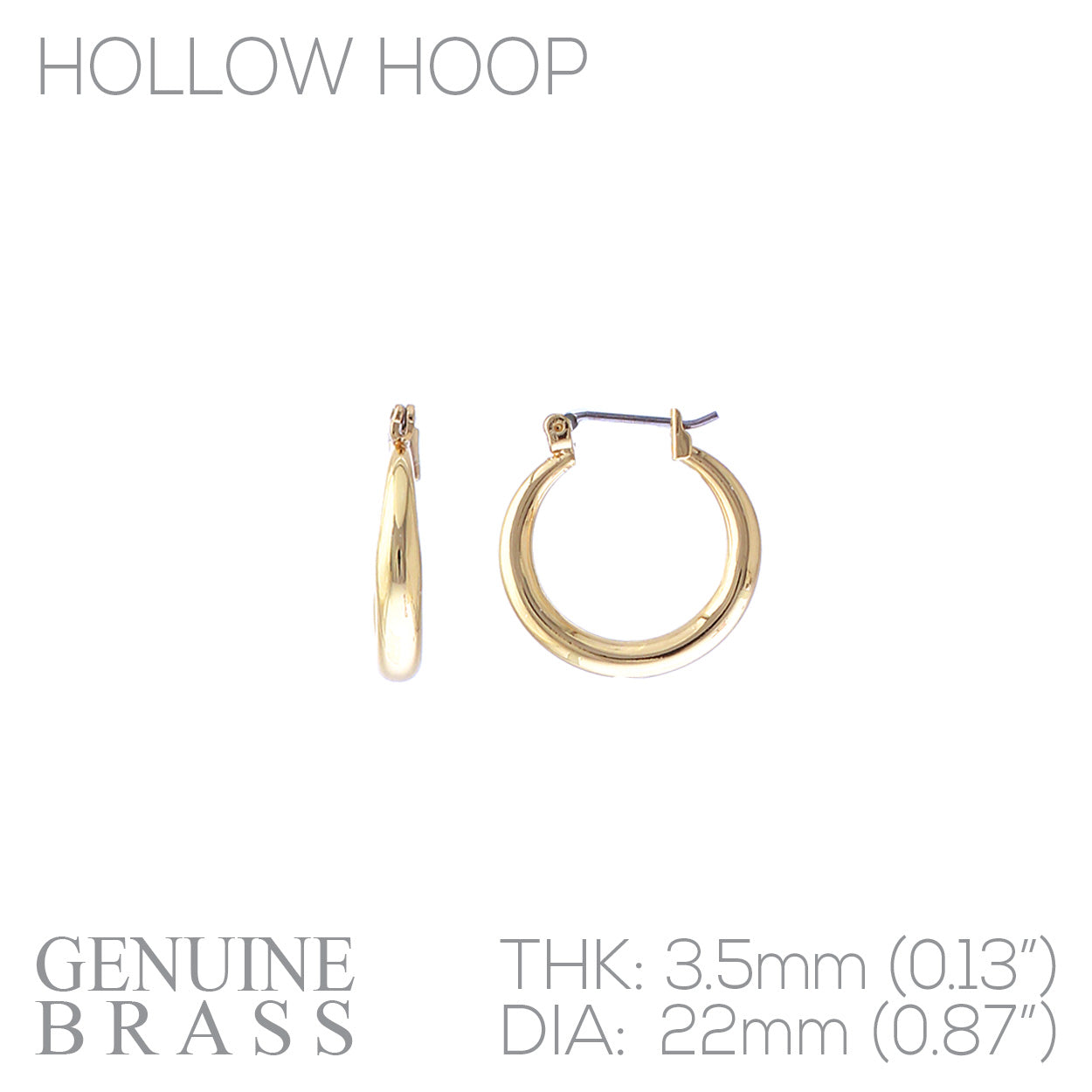 Hollow Hoop Tapered Hoop Earring - .87 Inch - In Gold & Silver