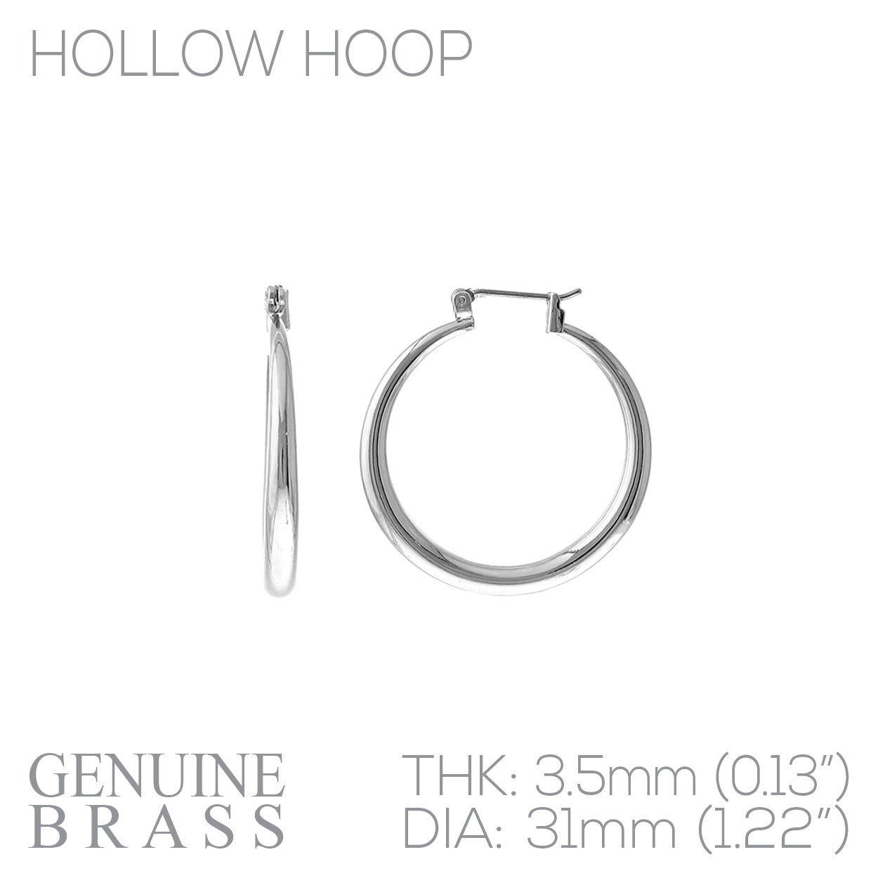 Hollow Hoop Tapered Hoop Earring - 1.22 Inch - In Gold & Silver