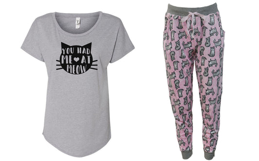 You Had Me At Meow Cat Pink Pajama Jogger Set
