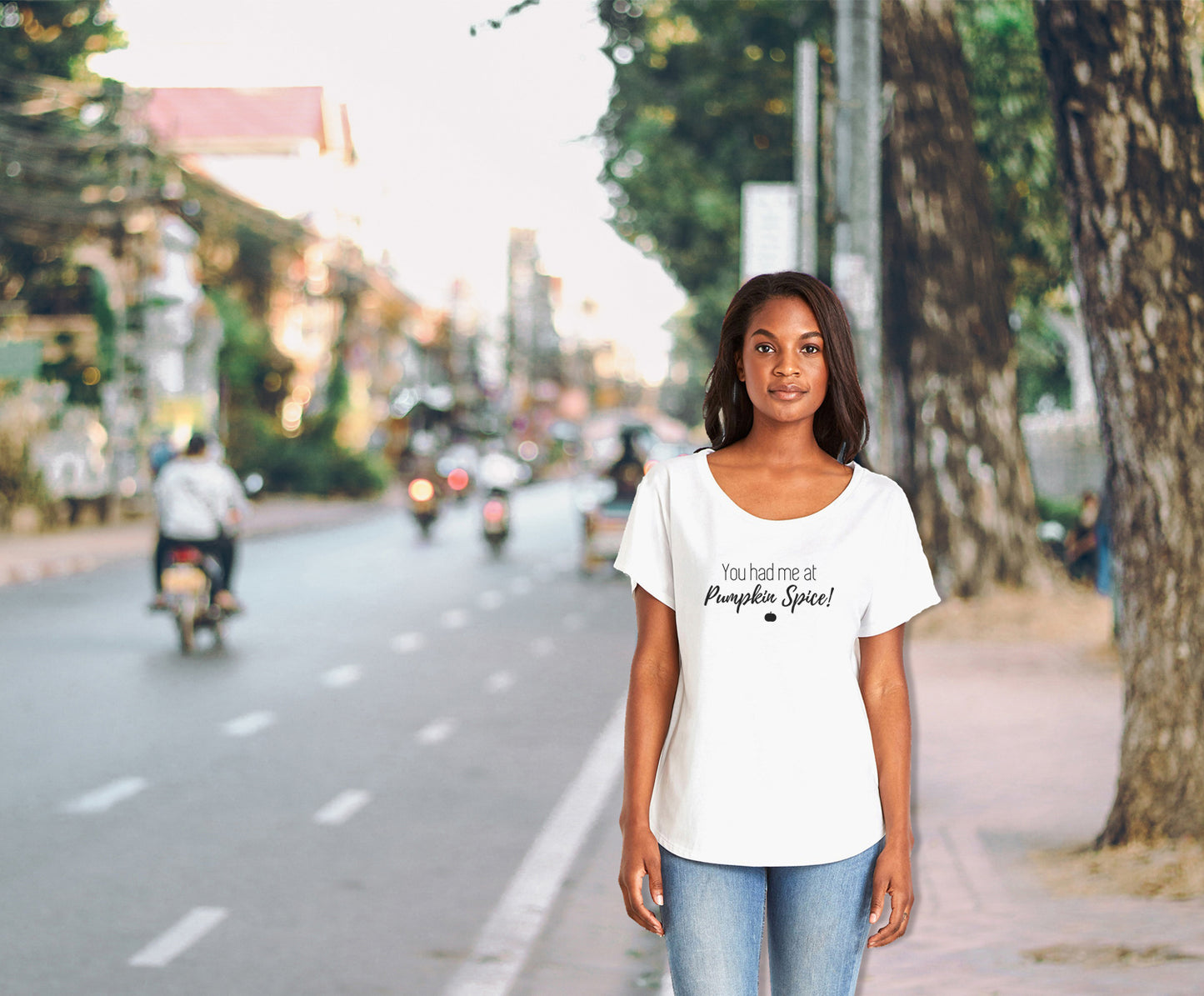 You Had Me At Pumpkin Spice Ladies Tee Shirt - In Grey & White