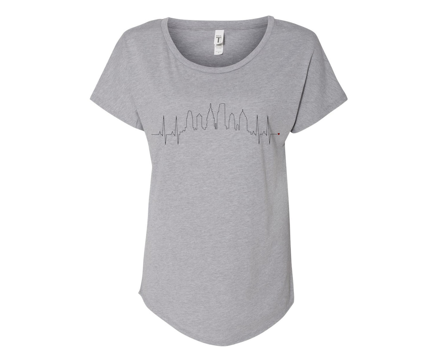 Philadelphia Heartbeat Skyline Ladies Tee Shirt - In White & Grey