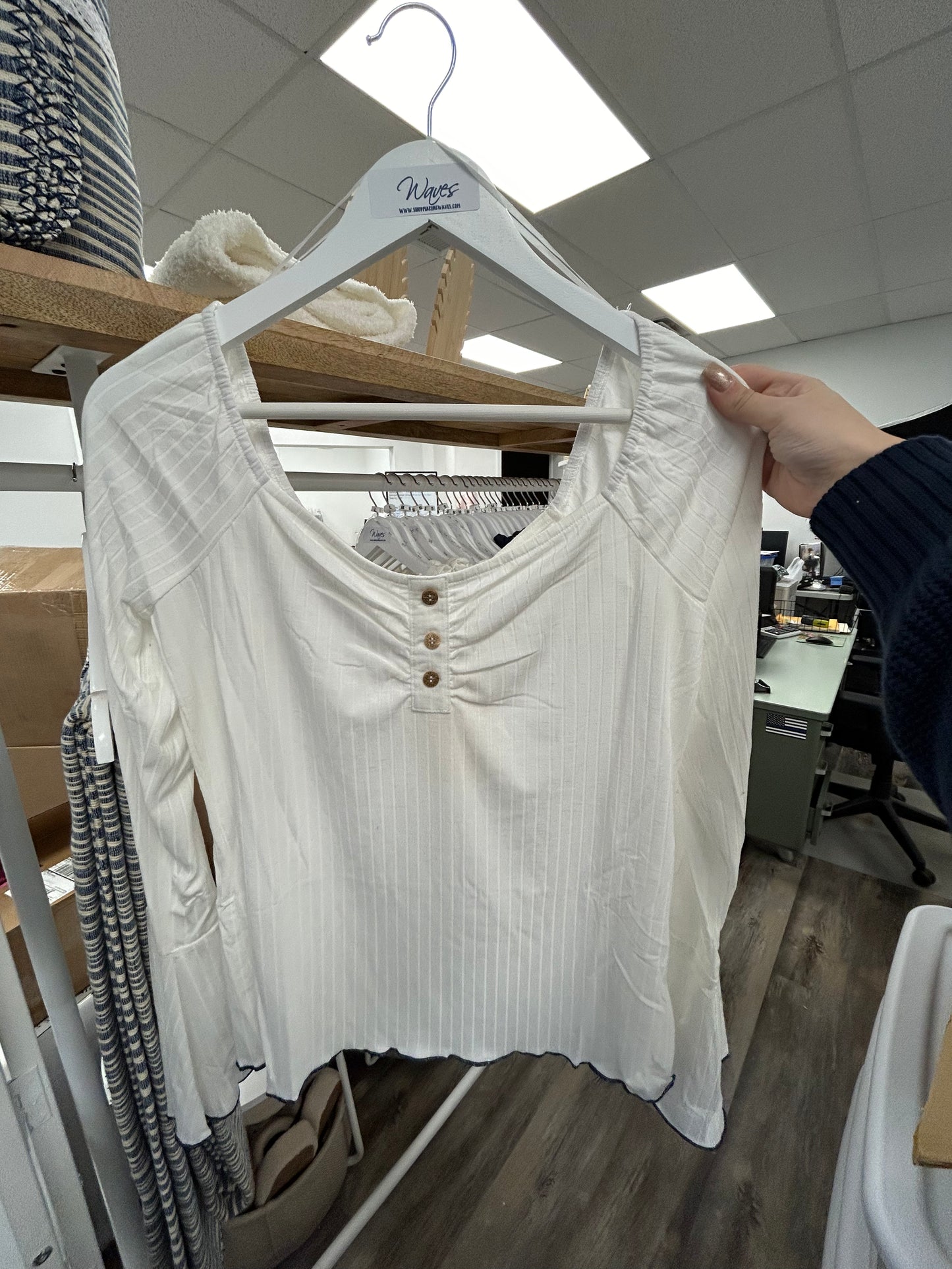 Bell Sleeve Ribbed Jersey Knit Top - White