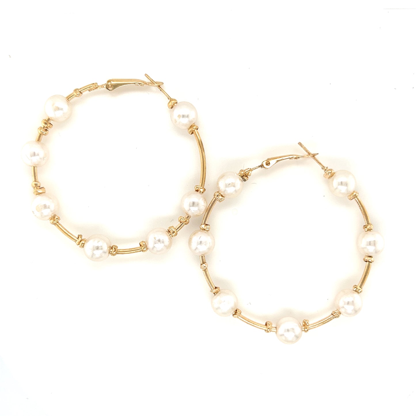 Spaced Floating Pearl Bead Hoop Earrings