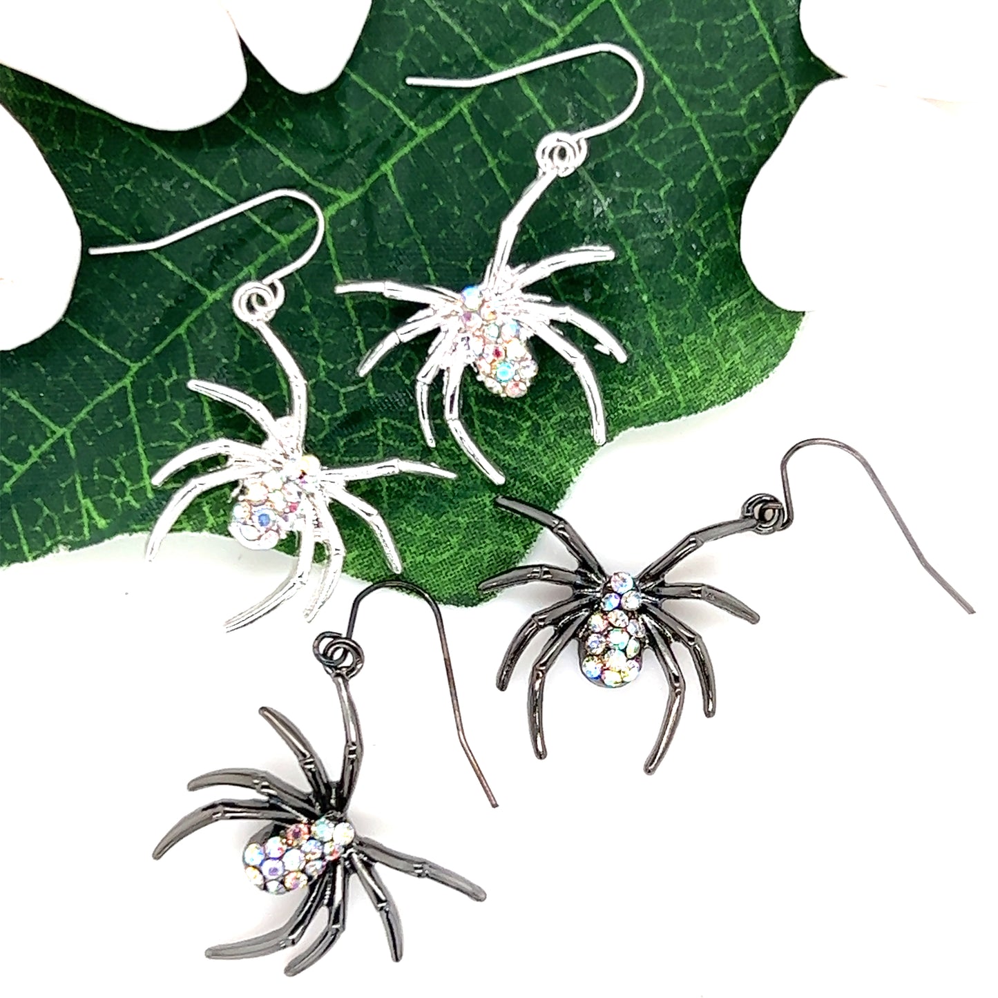 Crystal Rhinestone Spider Dangle Earrings