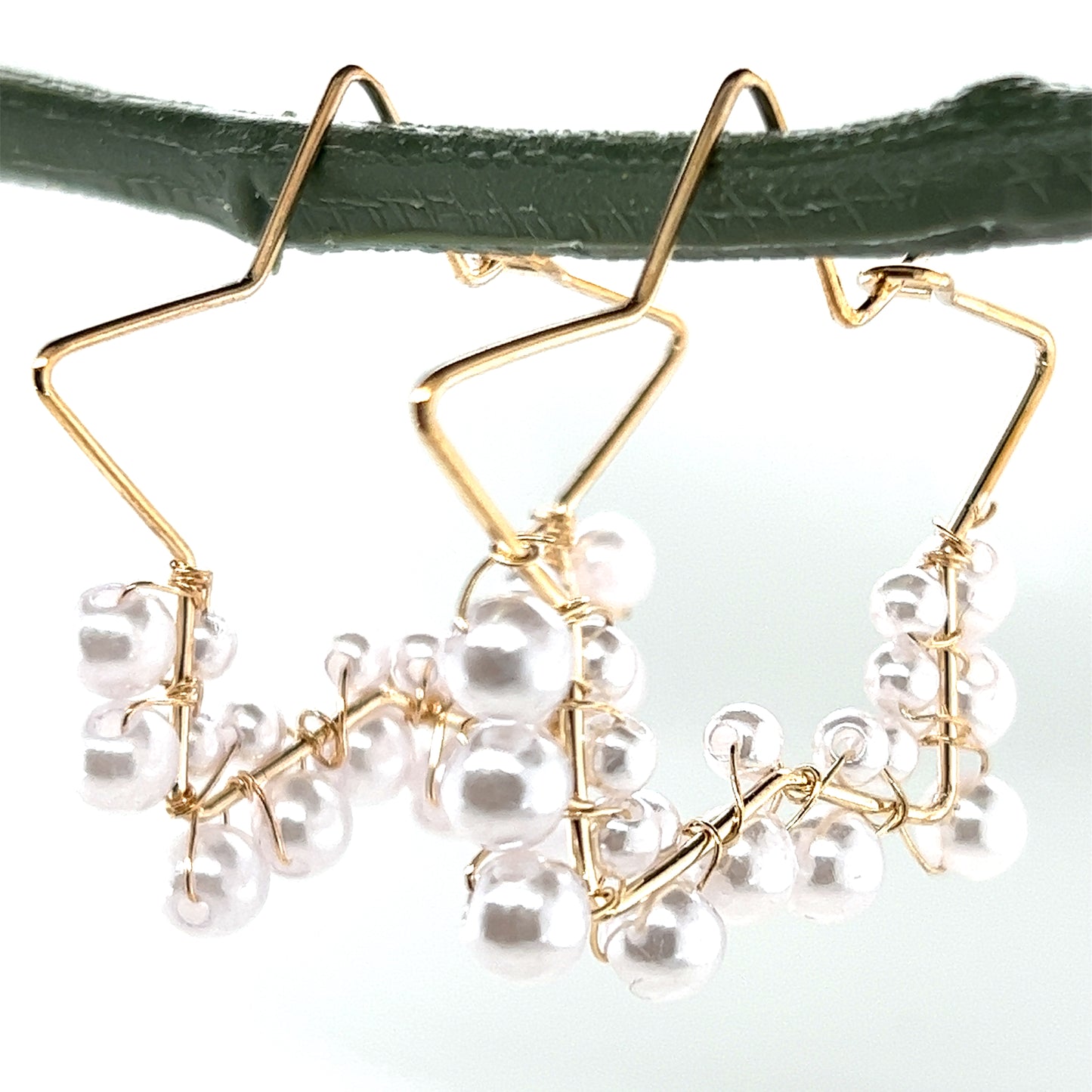 Pearl Wrapped Star Outline Tone Tone Earrings