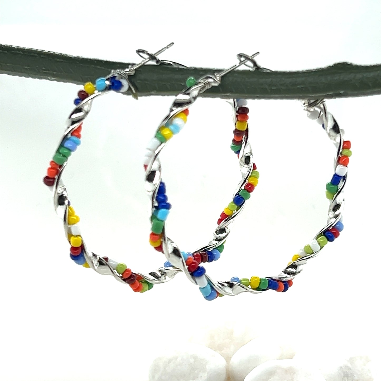 Seed Bead Twisted Hoop Earrings