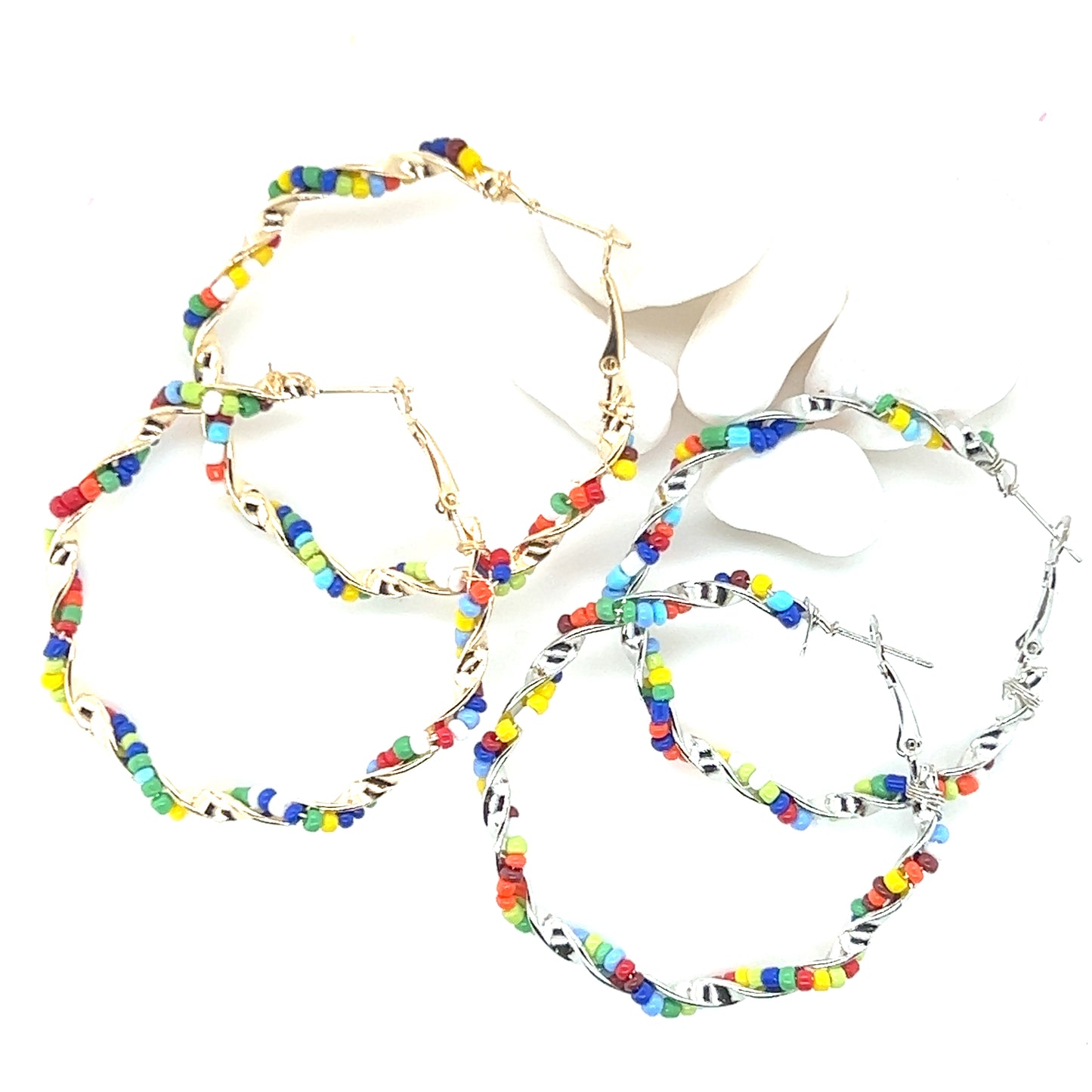 Seed Bead Twisted Hoop Earrings