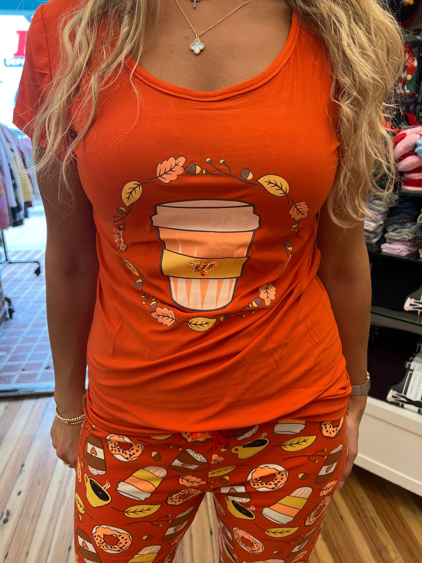 Pumpkin Spice Fall Short Sleeve Pajama Set