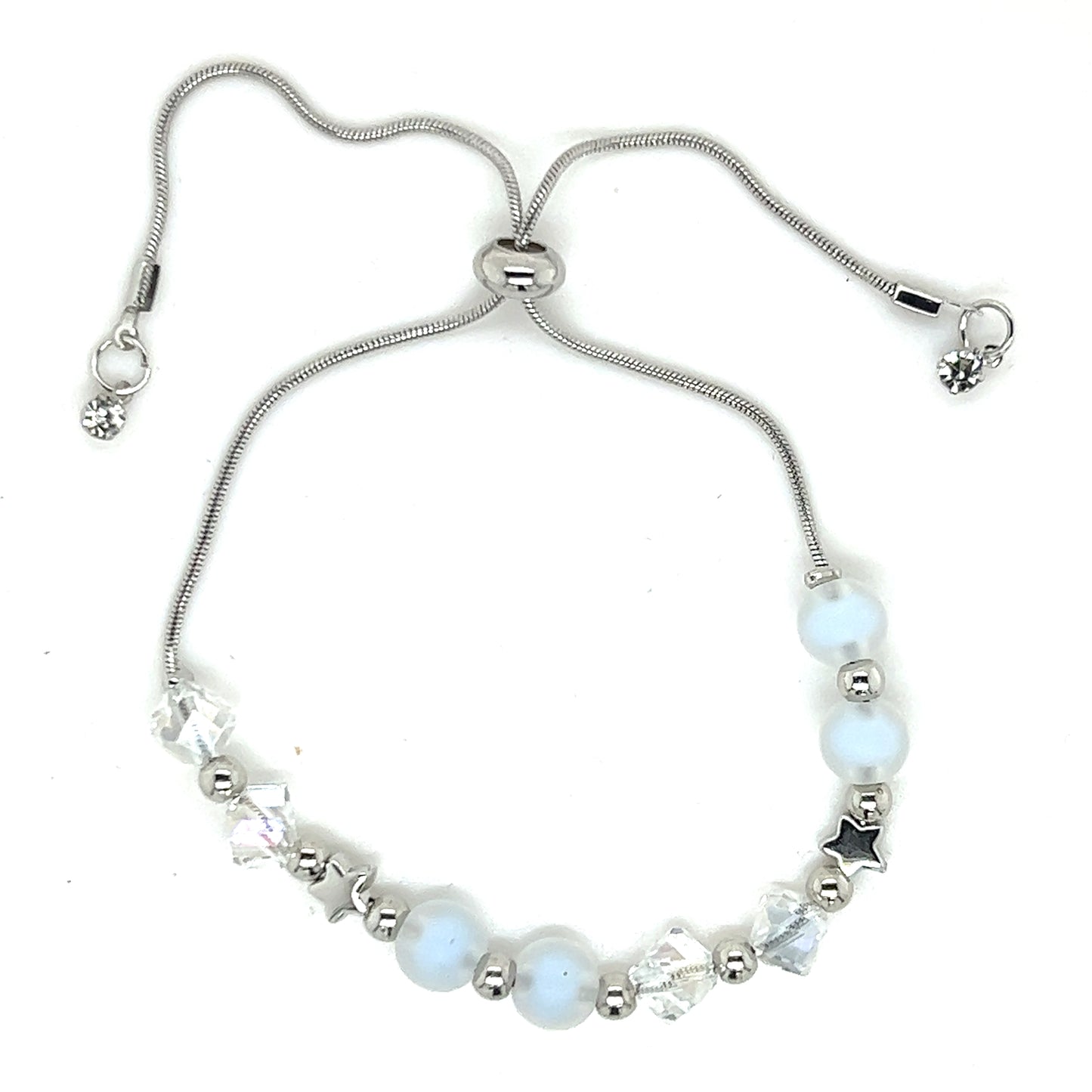 Frosted Crystal & Star Beaded Bolo Bracelet