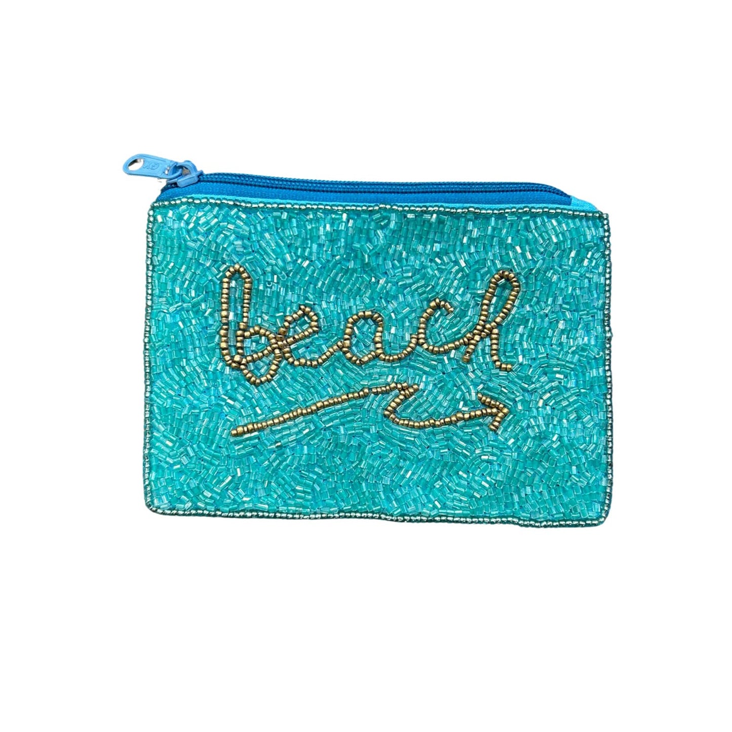 Blue Beach Beaded Zipper Coin & Card Bag