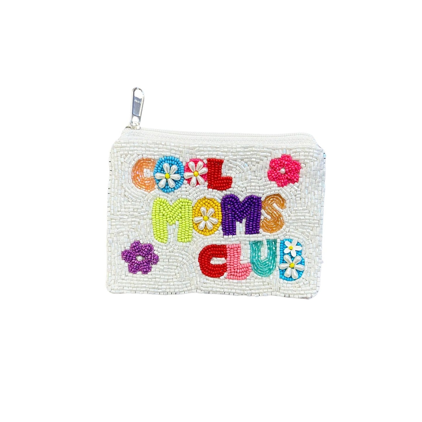 Cool Moms Club Beaded Zipper Coin & Card Bag