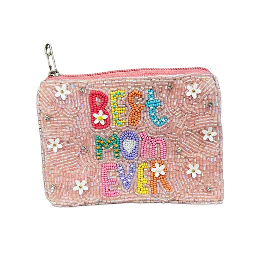 Best Mom Ever Beaded Zipper Coin & Card Bag