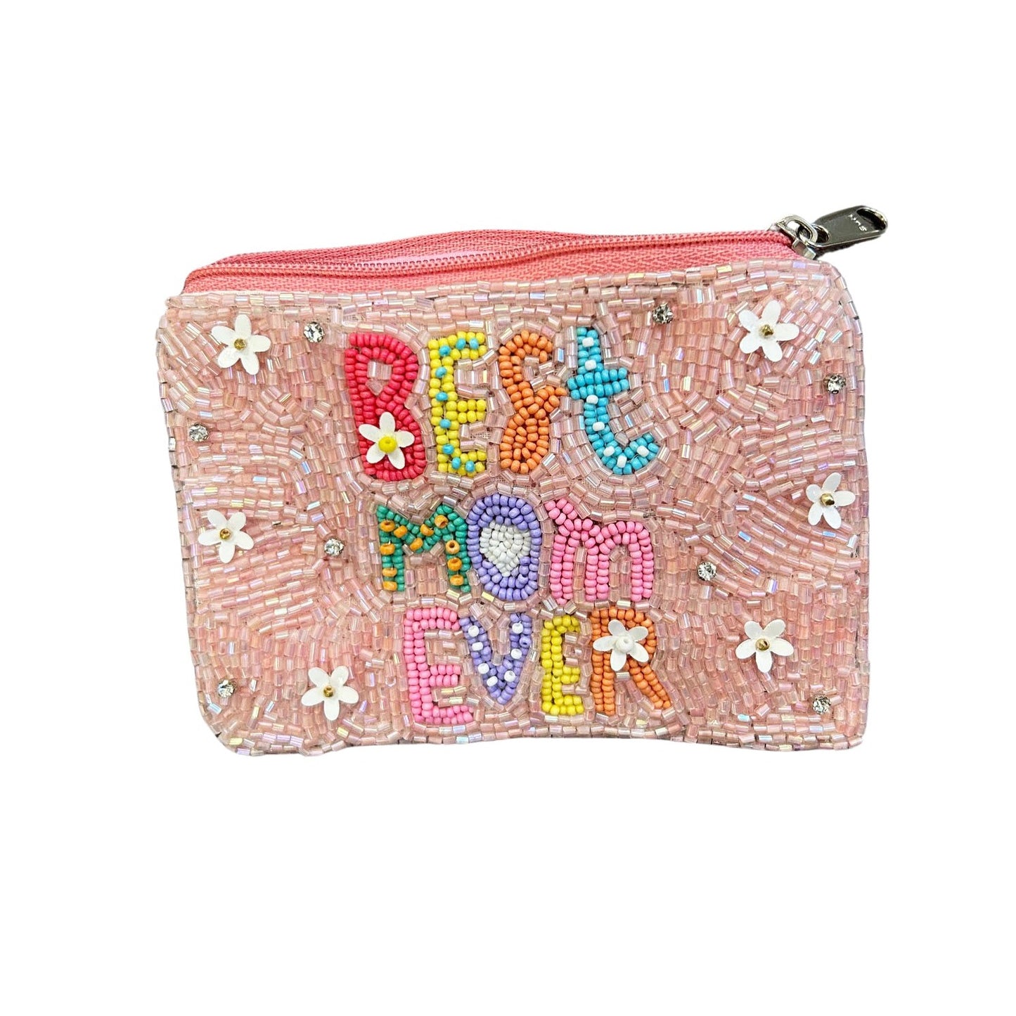 Best Mom Ever Beaded Zipper Coin & Card Bag